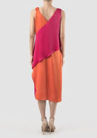 Fuschia-orange Rhombus two-toned midi dress