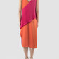 Fuschia-orange Rhombus two-toned midi dress