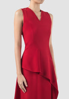 Lea red midi dress with draping peplum