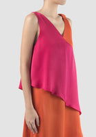 Fuschia-orange Rhombus two-toned midi dress