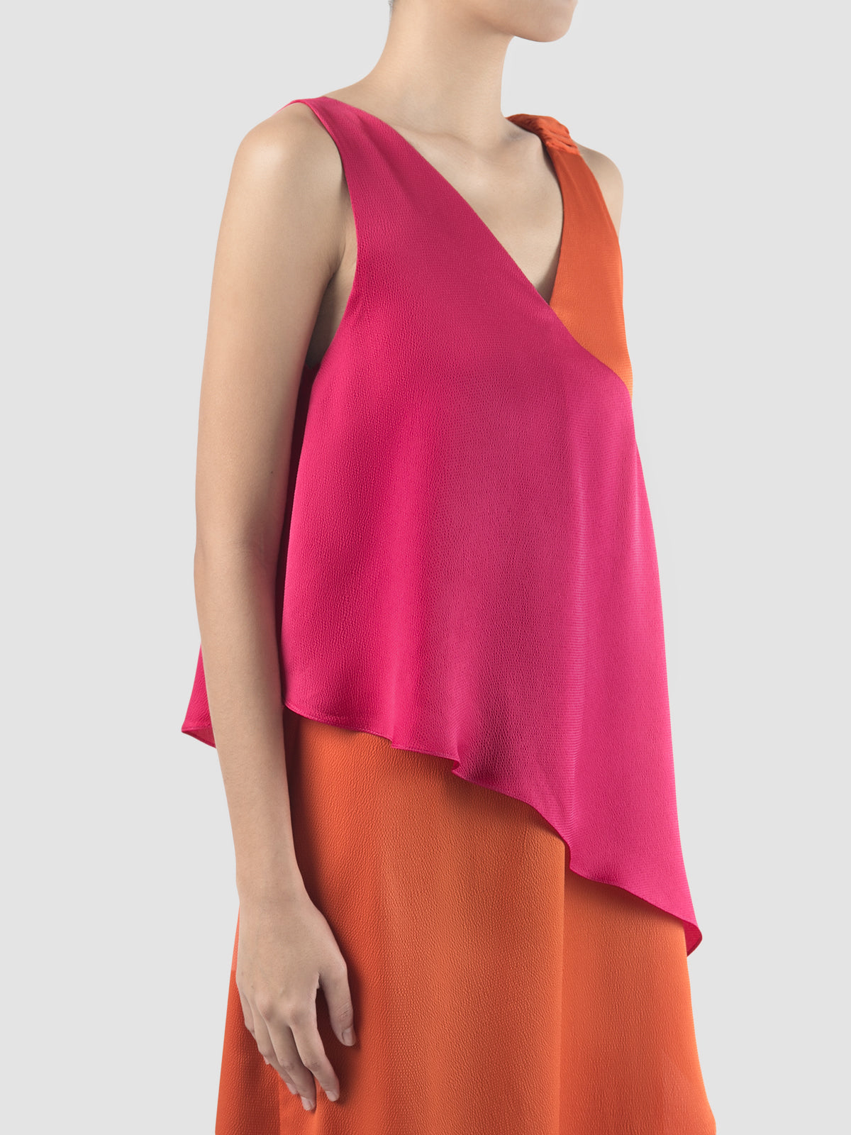 Fuschia-orange Rhombus two-toned midi dress