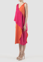 Fuschia-orange Rhombus two-toned midi dress