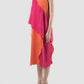 Fuschia-orange Rhombus two-toned midi dress