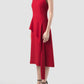 Lea red midi dress with draping peplum