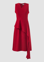 Lea red midi dress with draping peplum