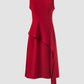 Lea red midi dress with draping peplum