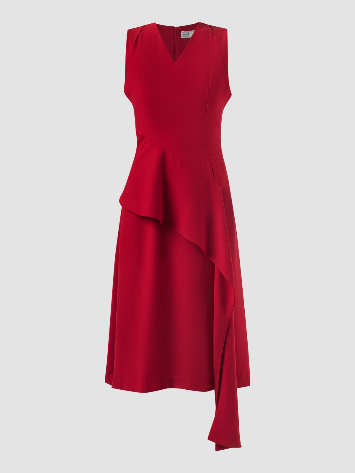 Lea red midi dress with draping peplum