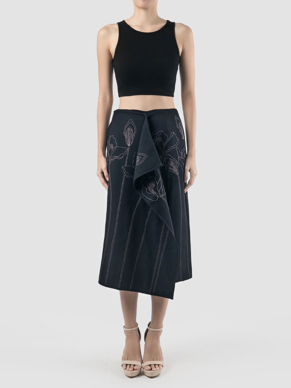 Maiko navy wrap midi skirt