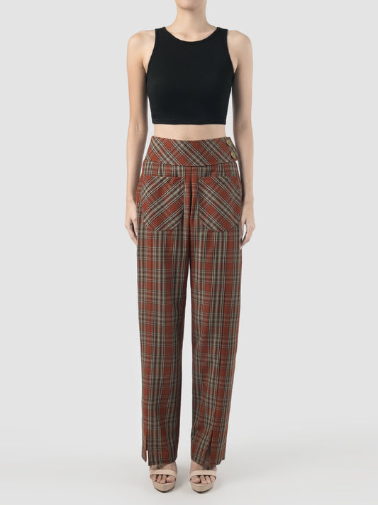 Petal orange check-patterned pants