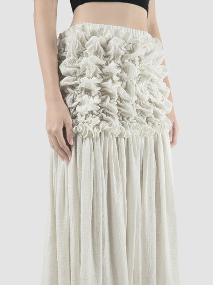 Emilija white midi skirt with shirring details