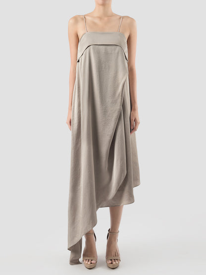 Lany Beige Asymmetrical Pleated Dress