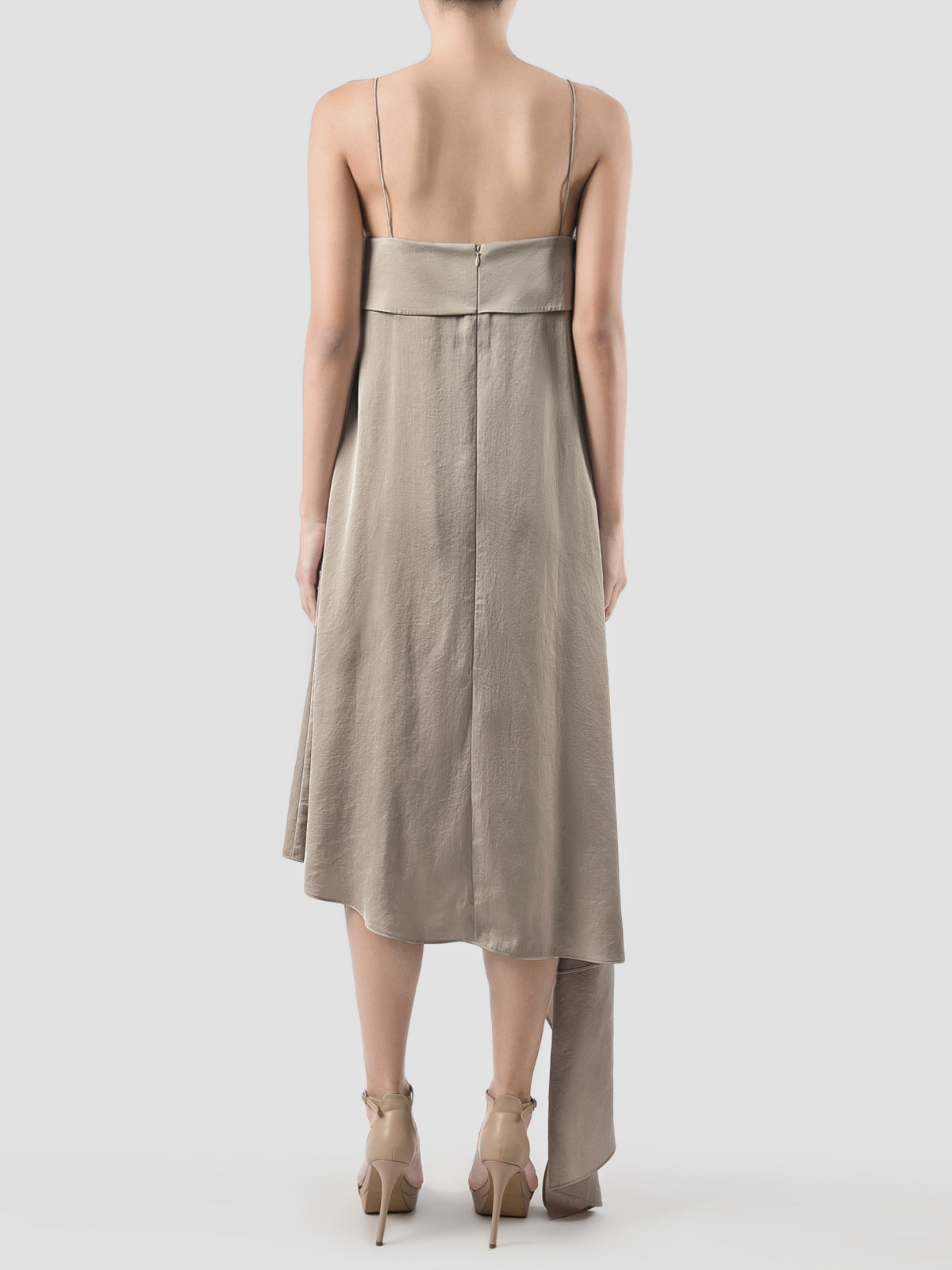 Lany Beige Asymmetrical Pleated Dress