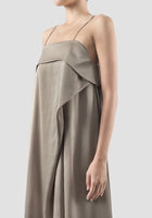 Lany Beige Asymmetrical Pleated Dress