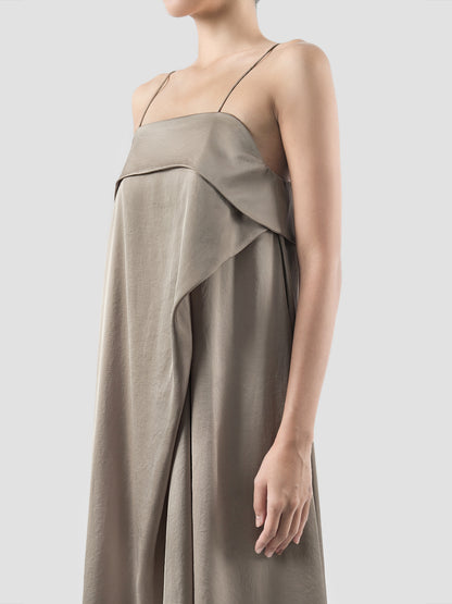 Lany Beige Asymmetrical Pleated Dress