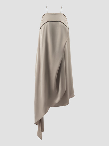 Lany Beige Asymmetrical Pleated Dress