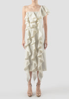 Libe White Ruffled Midi Dress