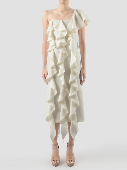 Libe White Ruffled Midi Dress