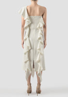 Libe White Ruffled Midi Dress