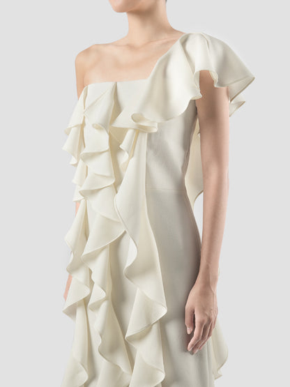 Libe White Ruffled Midi Dress