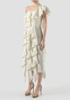 Libe White Ruffled Midi Dress