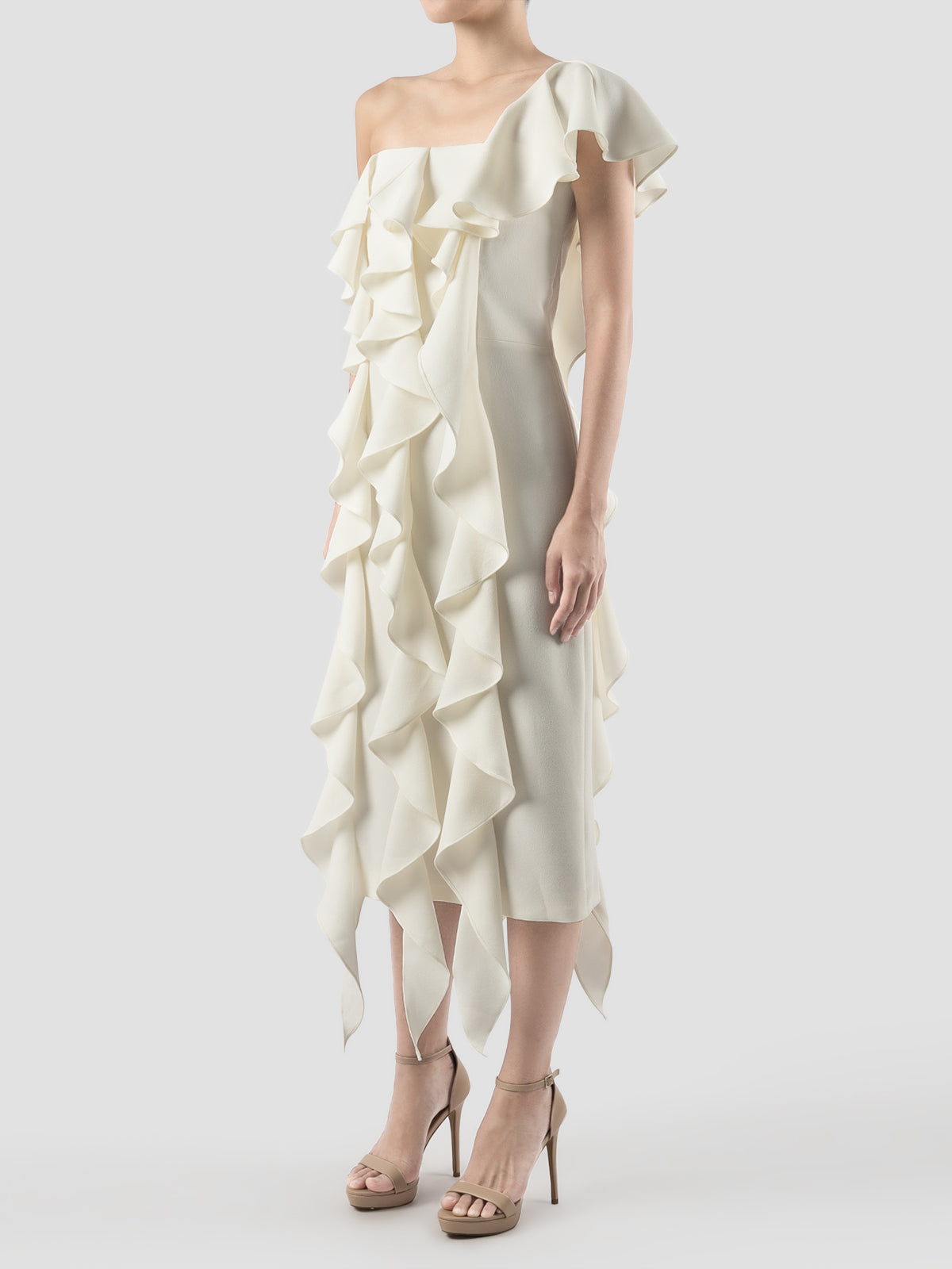 Libe White Ruffled Midi Dress