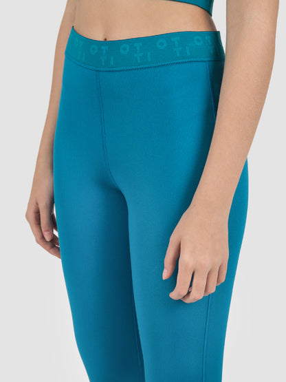 Blue Bonded Jersey Silk Sheen Leggings