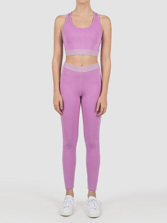 Pink bonded jersey silk sheen leggings