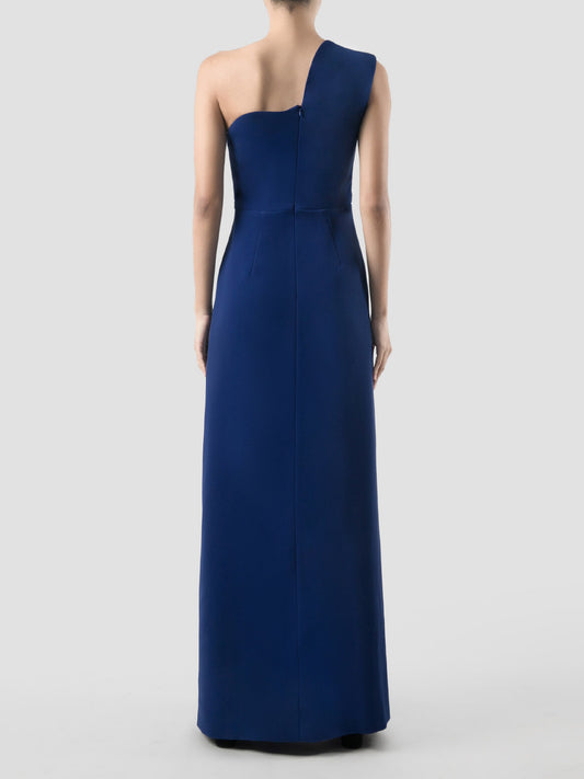 Manxom Cerulean blue one-shouldered maxi dress