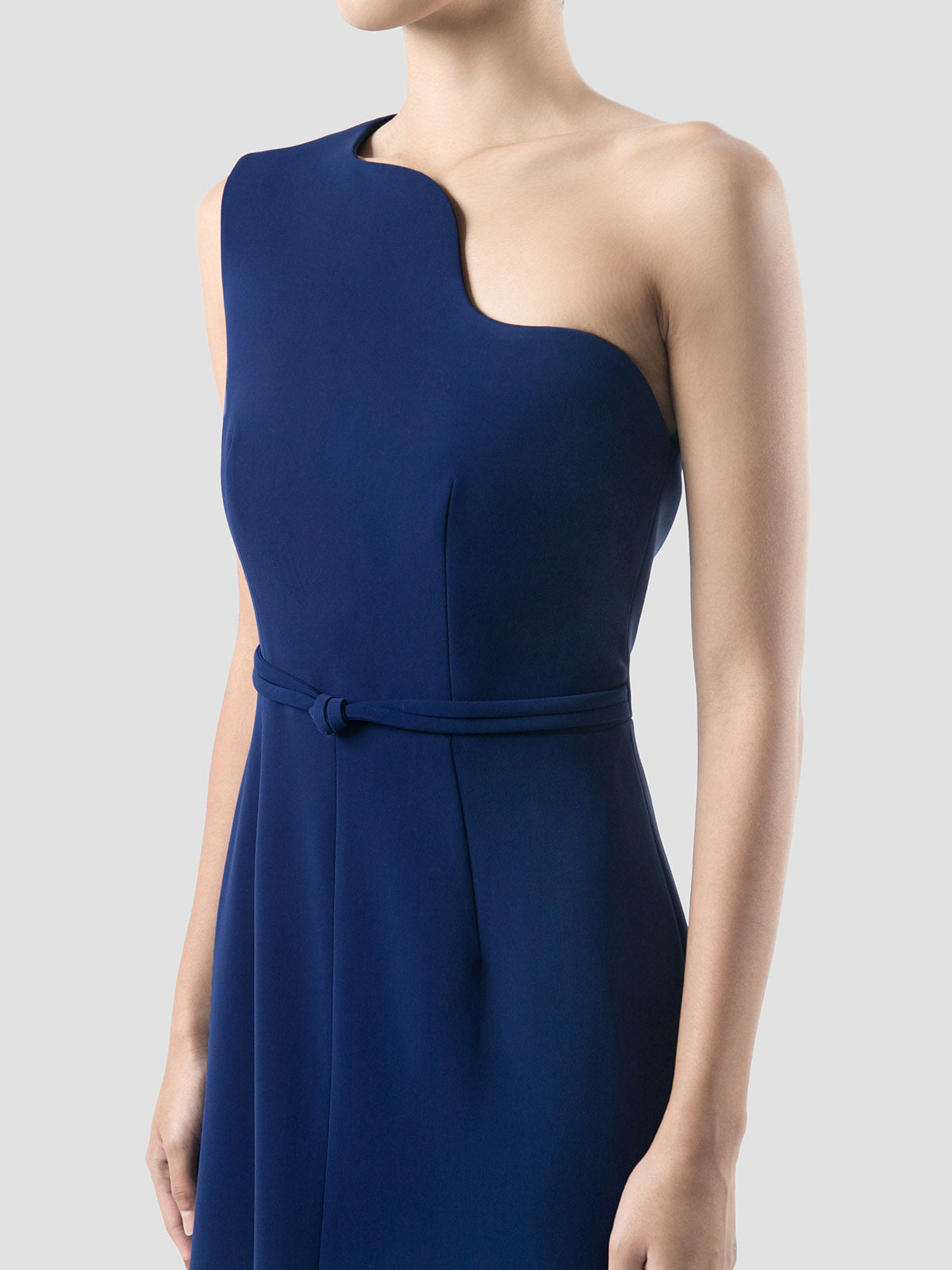 Manxom Cerulean blue one-shouldered maxi dress