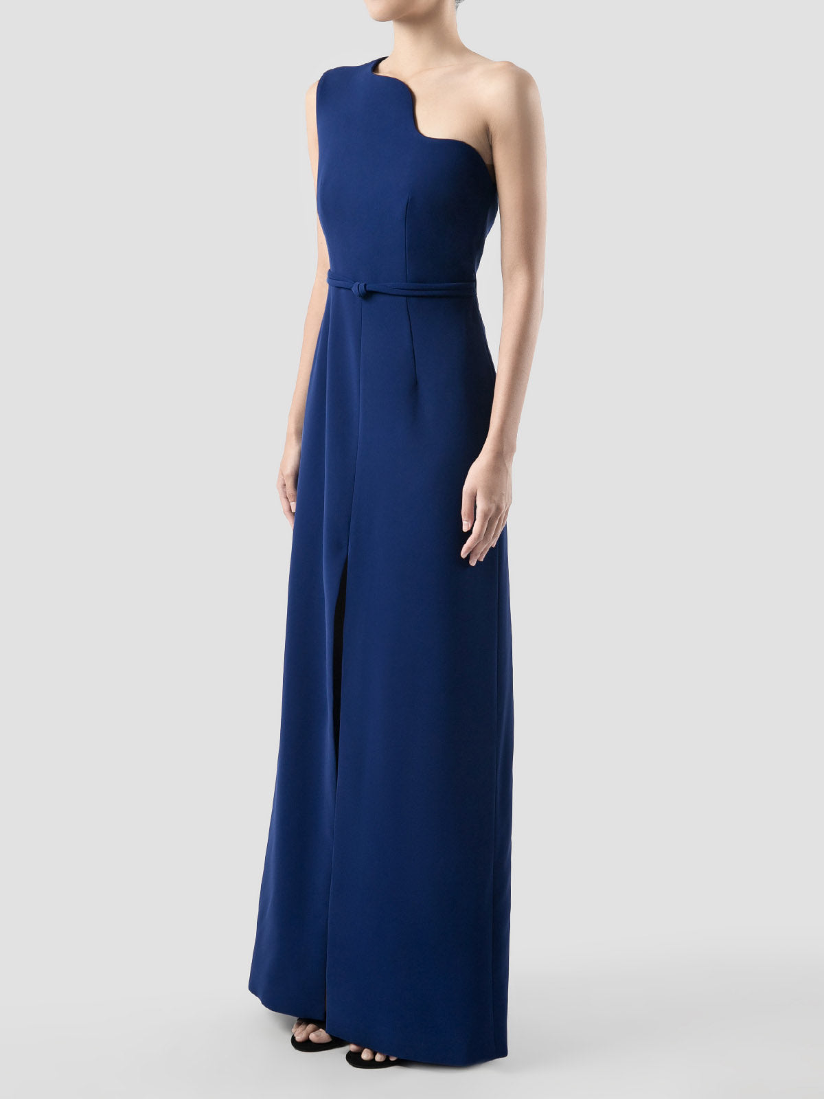 Manxom Cerulean blue one-shouldered maxi dress