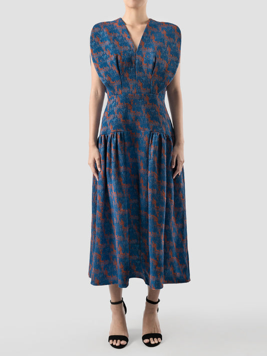 Fairfarren blue-orange jacquard maxi dress