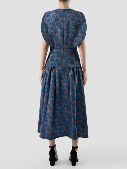 Fairfarren blue-orange jacquard maxi dress