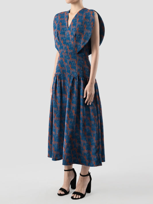 Fairfarren blue-orange jacquard maxi dress