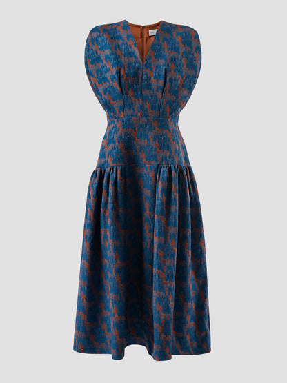 Fairfarren blue-orange jacquard maxi dress