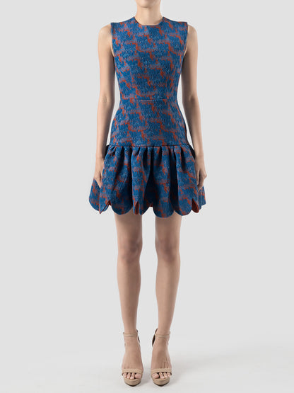 Jubjub blue-orange jacquard mini dress