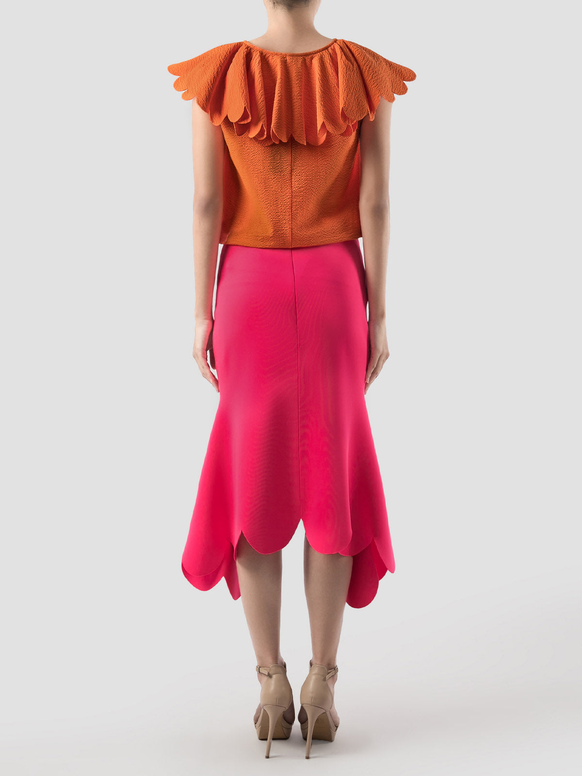 Yadder orange seersucker sleeveless blouse