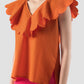 Yadder orange seersucker sleeveless blouse