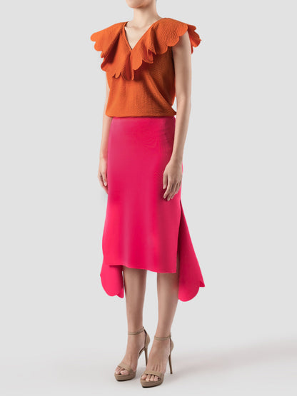 Yadder orange seersucker sleeveless blouse