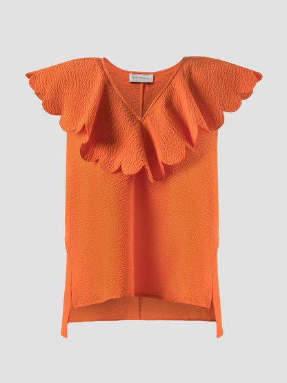 Yadder orange seersucker sleeveless blouse