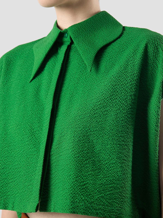 Grum green cap-sleeved cropped seersucker cotton shirt