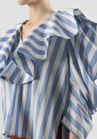 Boojum white-blue striped ruffle blouse