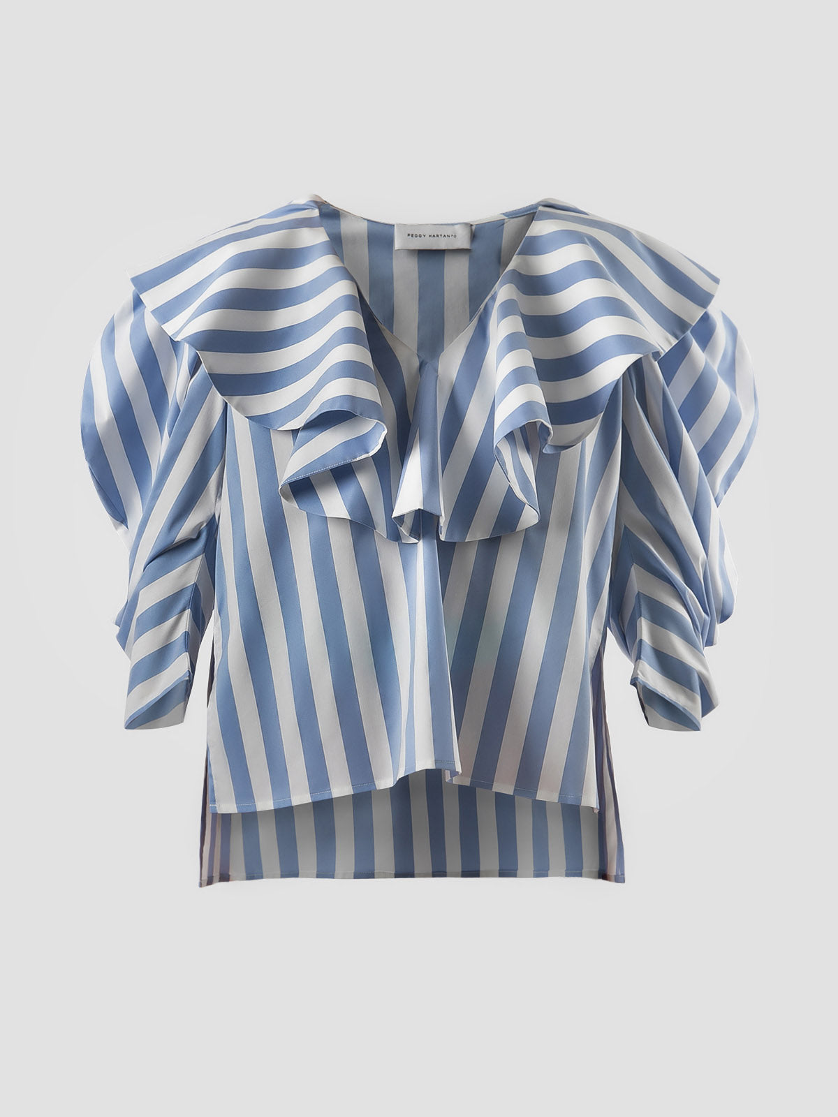 Boojum white-blue striped ruffle blouse