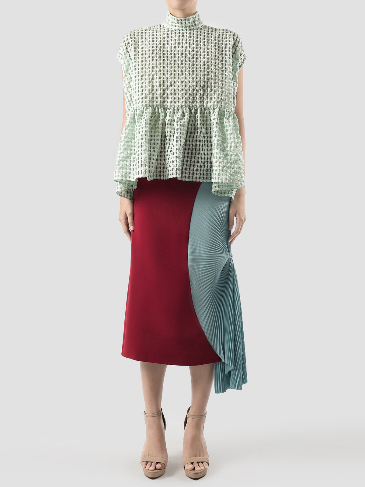 Crim Oversize Ruffled Cloque Top In Mint Green