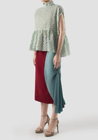 Crim Oversize Ruffled Cloque Top In Mint Green