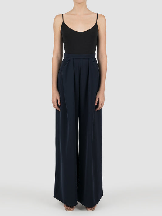 Chortle night blue pleated wide-leg pants