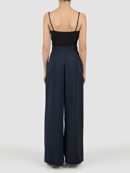 Chortle night blue pleated wide-leg pants