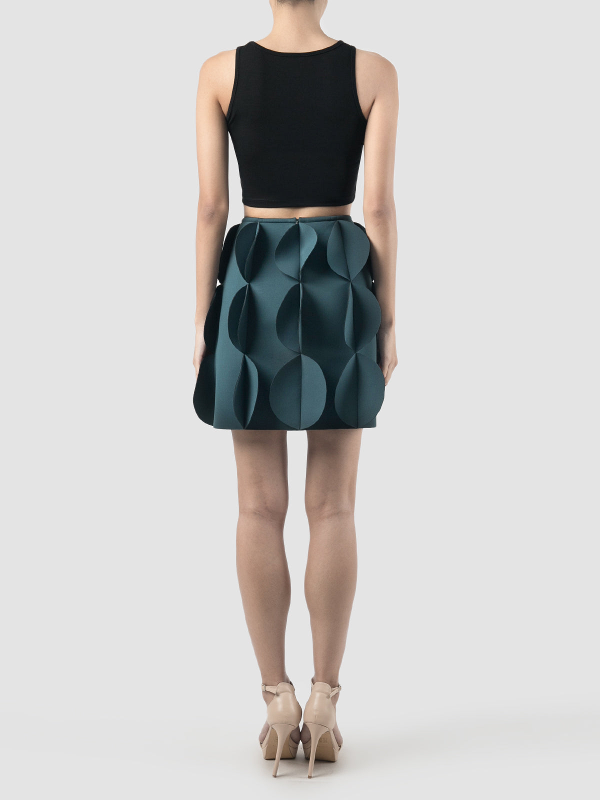 Tristus mineral green statement mini skirt with scalloped lapels