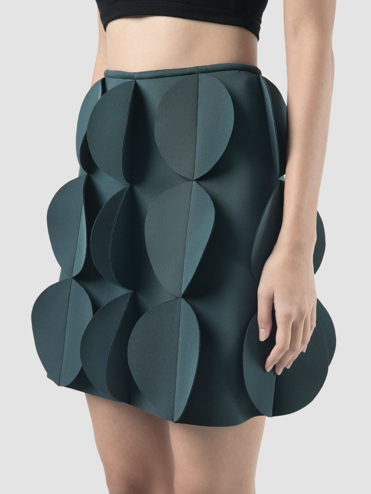 Tristus mineral green statement mini skirt with scalloped lapels