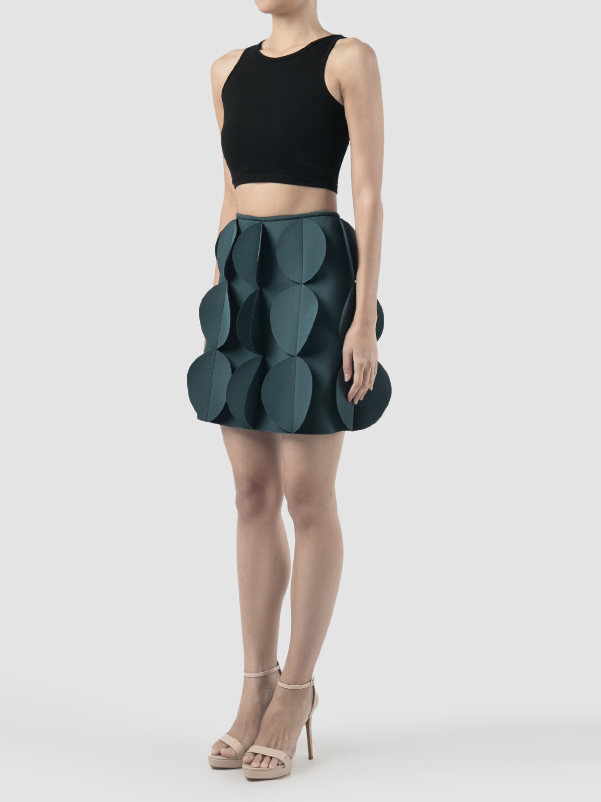 Tristus mineral green statement mini skirt with scalloped lapels