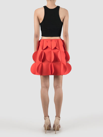 Tristus Cinnabar red statement mini skirt with scalloped lapels